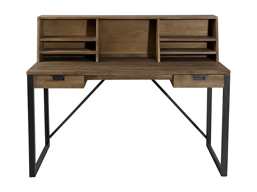 SIXTINE - Bureau 2 tiroirs avec étagères teck recyclé métal noir