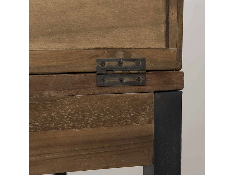 SIXTINE - Bureau 2 tiroirs avec étagères teck recyclé métal noir