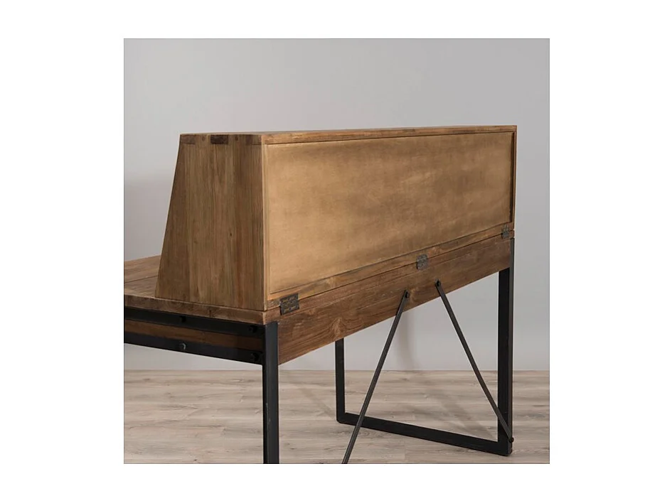 SIXTINE - Bureau 2 tiroirs avec étagères teck recyclé métal noir