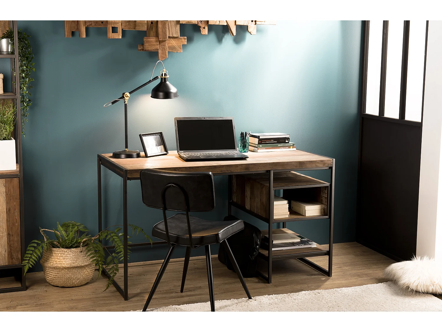 SIXTINE - Bureau 1 niche / 1 tablette en bois de Teck recyclé marron