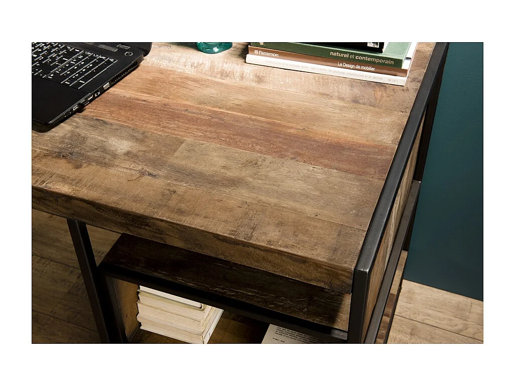 SIXTINE - Bureau 1 niche / 1 tablette en bois de Teck recyclé marron