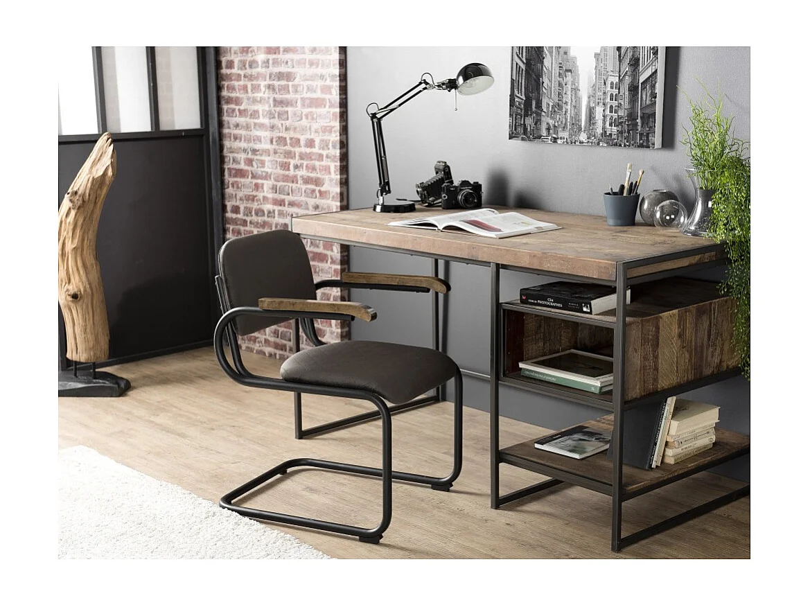 SIXTINE - Bureau 1 niche / 1 tablette en bois de Teck recyclé marron