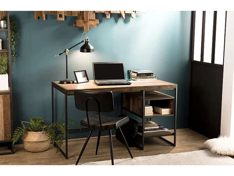 SIXTINE - Bureau 1 niche / 1 tablette en bois de Teck recyclé marron