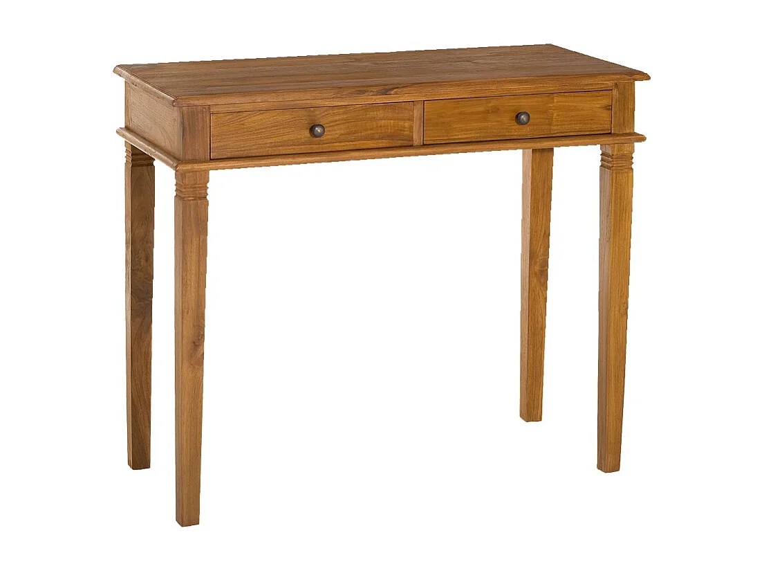 API - Bureau marron bois Teck 2 tiroirs