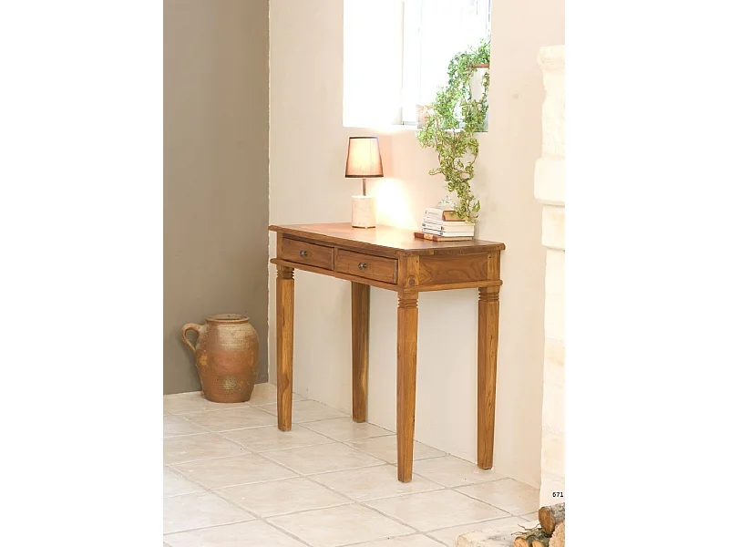 API - Bureau marron bois Teck 2 tiroirs