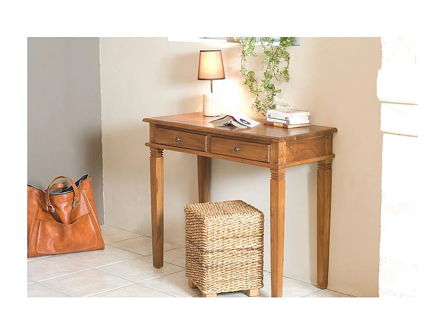 API - Bureau marron bois Teck 2 tiroirs