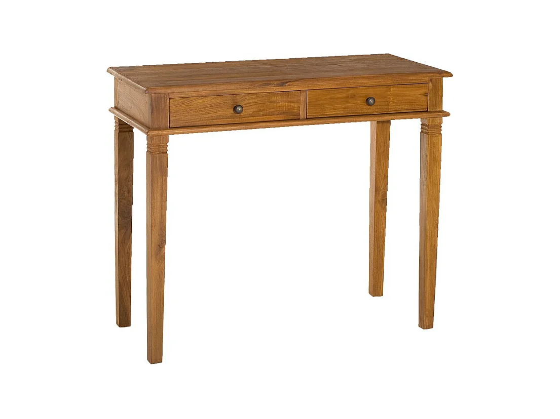 API - Bureau marron bois Teck 2 tiroirs