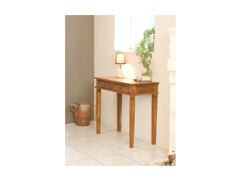 API - Bureau marron bois Teck 2 tiroirs