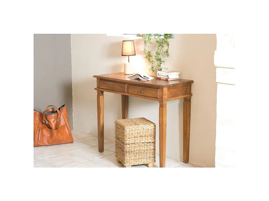 API - Bureau marron bois Teck 2 tiroirs
