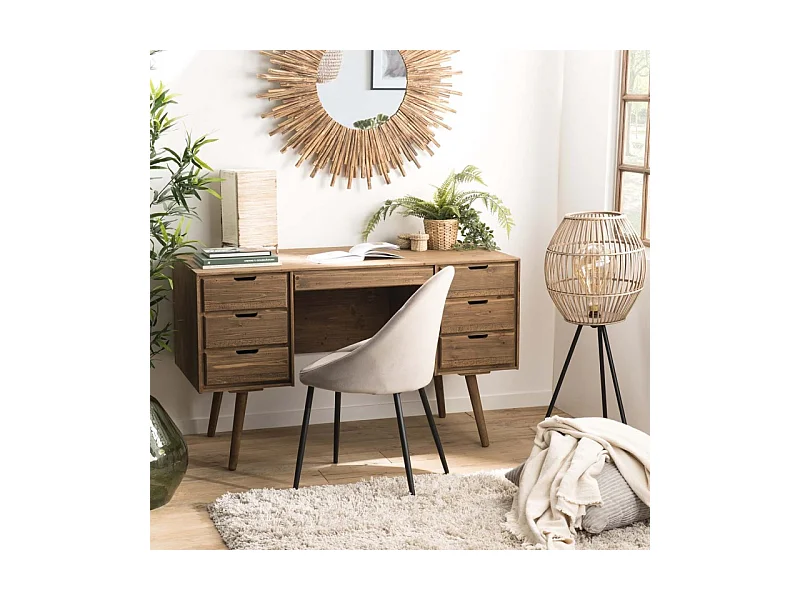 ANDY - Bureau scandi bois marron 6 tiroirs