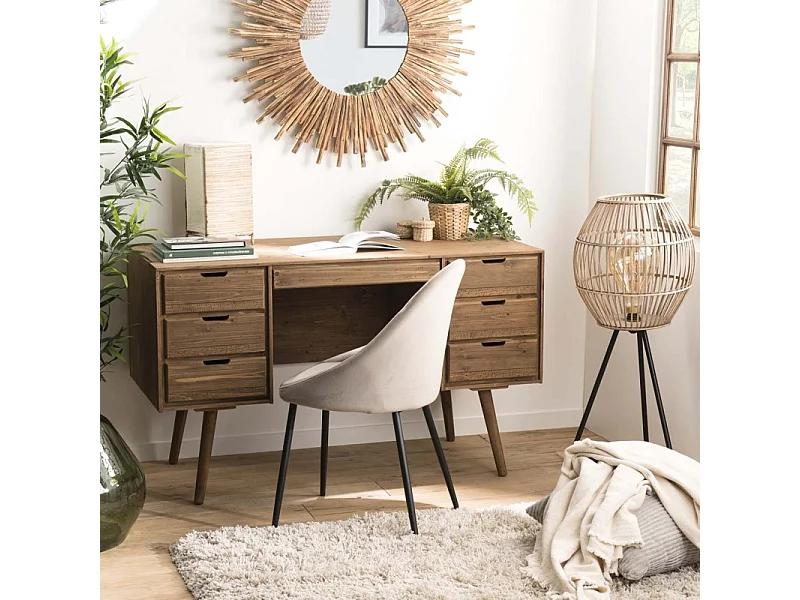 ANDY - Bureau scandi bois marron 6 tiroirs