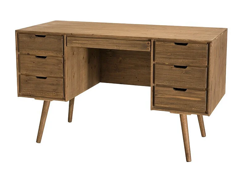ANDY - Bureau scandi bois marron 6 tiroirs