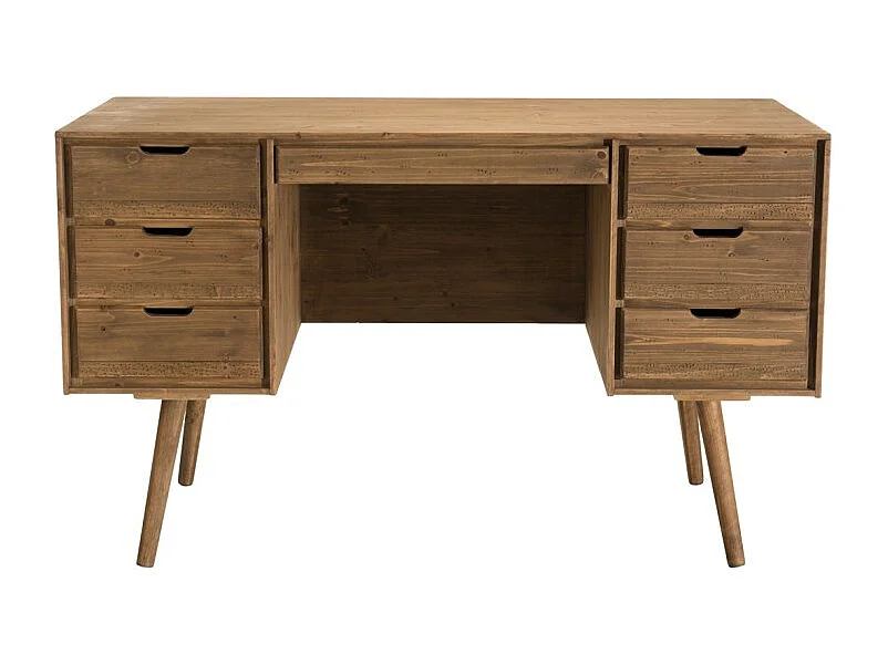 ANDY - Bureau scandi bois marron 6 tiroirs