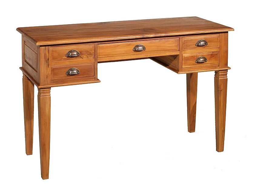 API - Bureau 5 tiroirs marron bois Teck