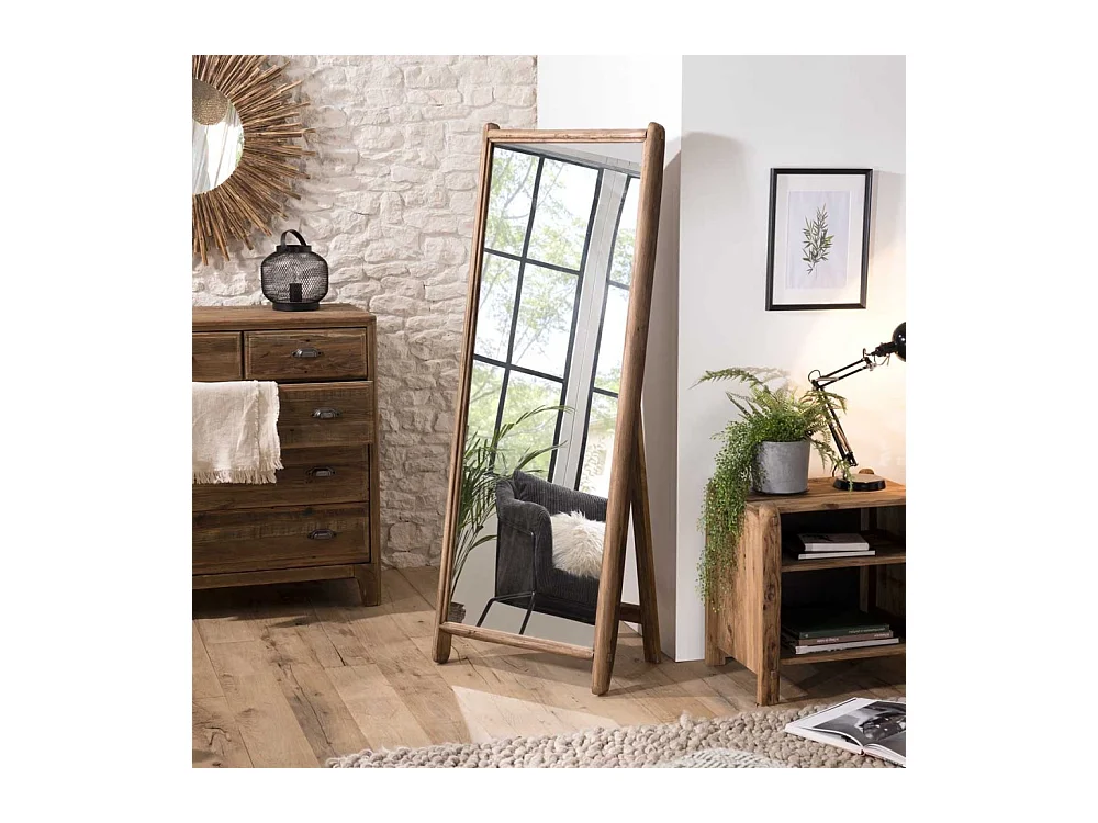 SANDY - Miroir sur pieds marron bois Pin recyclé