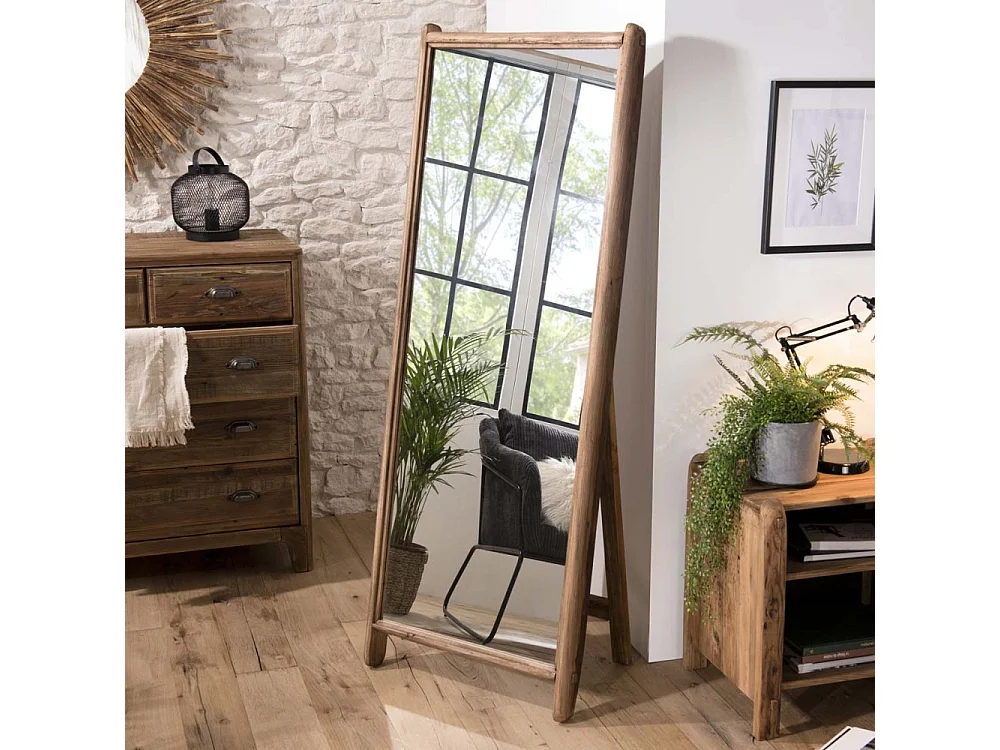 SANDY - Miroir sur pieds marron bois Pin recyclé