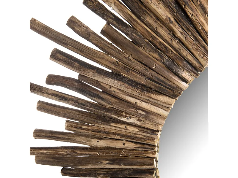 CLARA - Miroir rond marron 90x90cm soleil branches bois teck