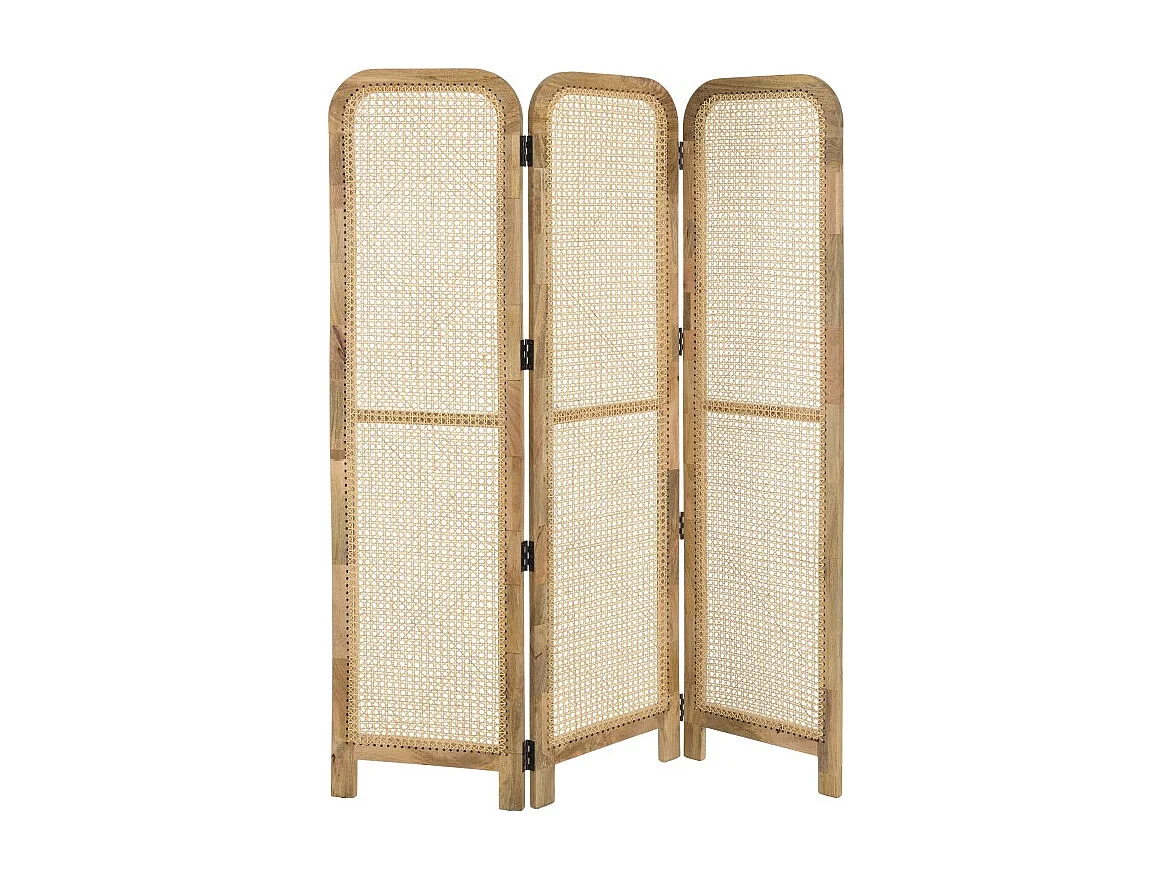 ISA - Paravent marron bois de manguier et cannage couleur naturelle