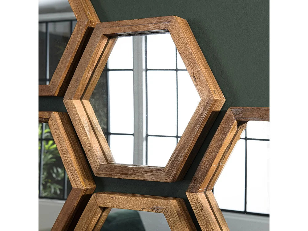 SIXTINE - Miroir 'S' marron structure bois teck recyclé forme hexagone