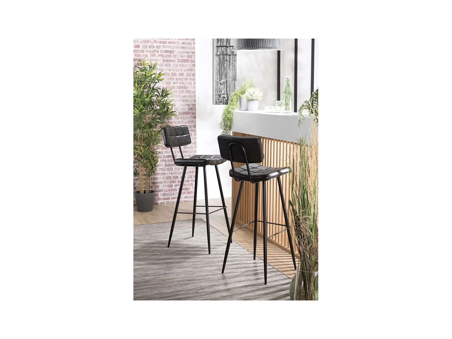 TOM - Lot de 2 tabourets de bar James noir hauteur d'assise 80cm