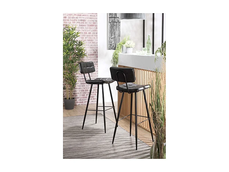 TOM - Lot de 2 tabourets de bar James noir hauteur d'assise 80cm