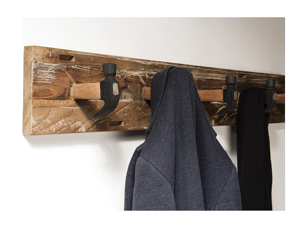 SIXTINE - Portemanteau mural 5 crochets en bois de teck recyclé marron