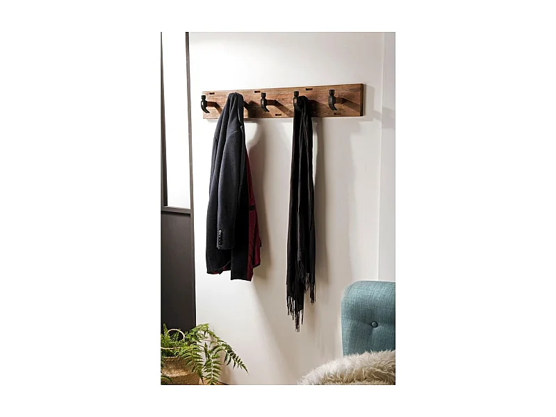 SIXTINE - Portemanteau mural 5 crochets en bois de teck recyclé marron