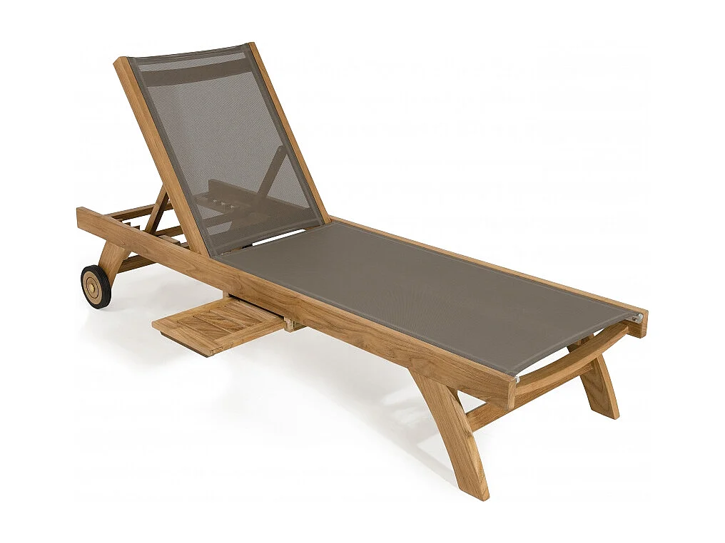 FUN - Bain de soleil en bois Teck et textilène couleur taupe