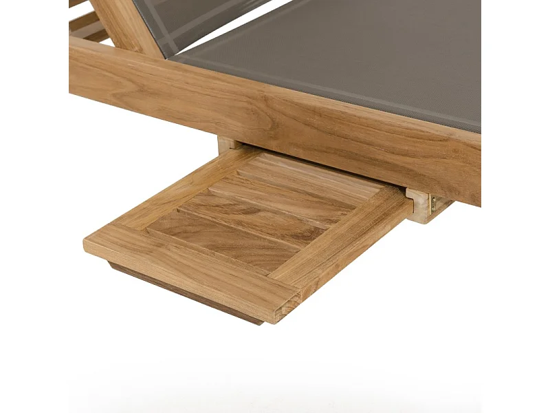 FUN - Bain de soleil en bois Teck et textilène couleur taupe