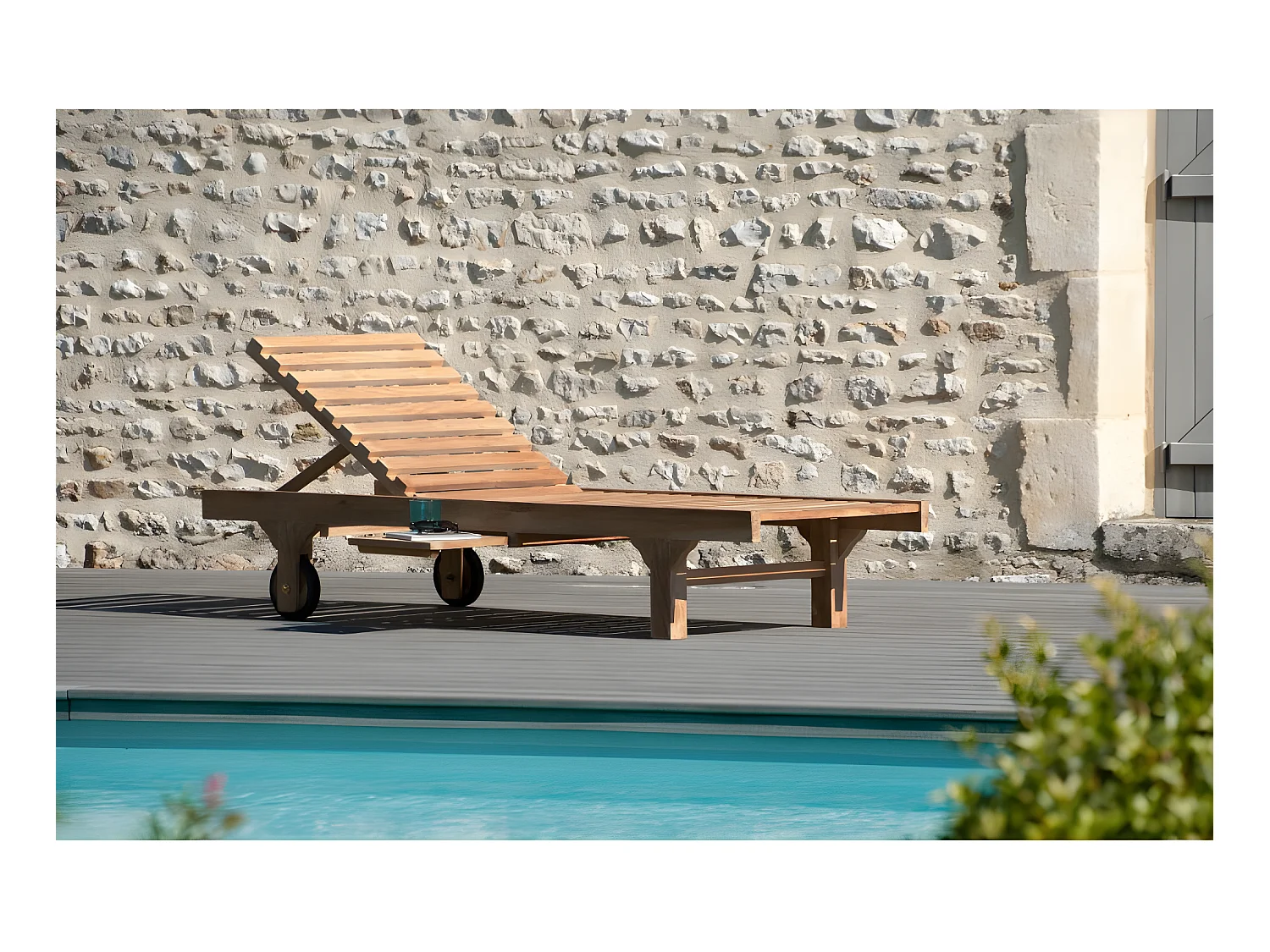 FUN - Bain de soleil avec roulettes en bois Teck