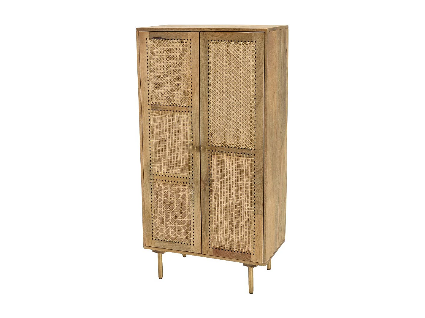 ISA - Meuble haut marron 2 portes bois de manguier cannage beige