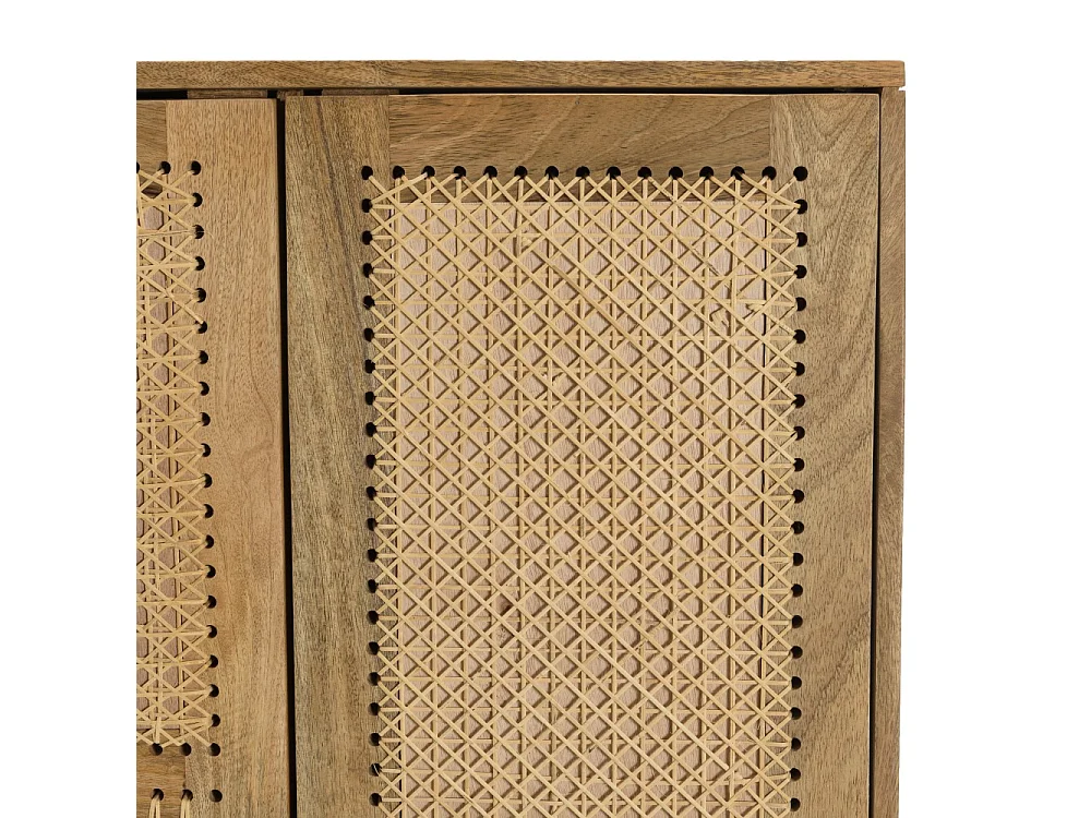 ISA - Meuble haut marron 2 portes bois de manguier cannage beige