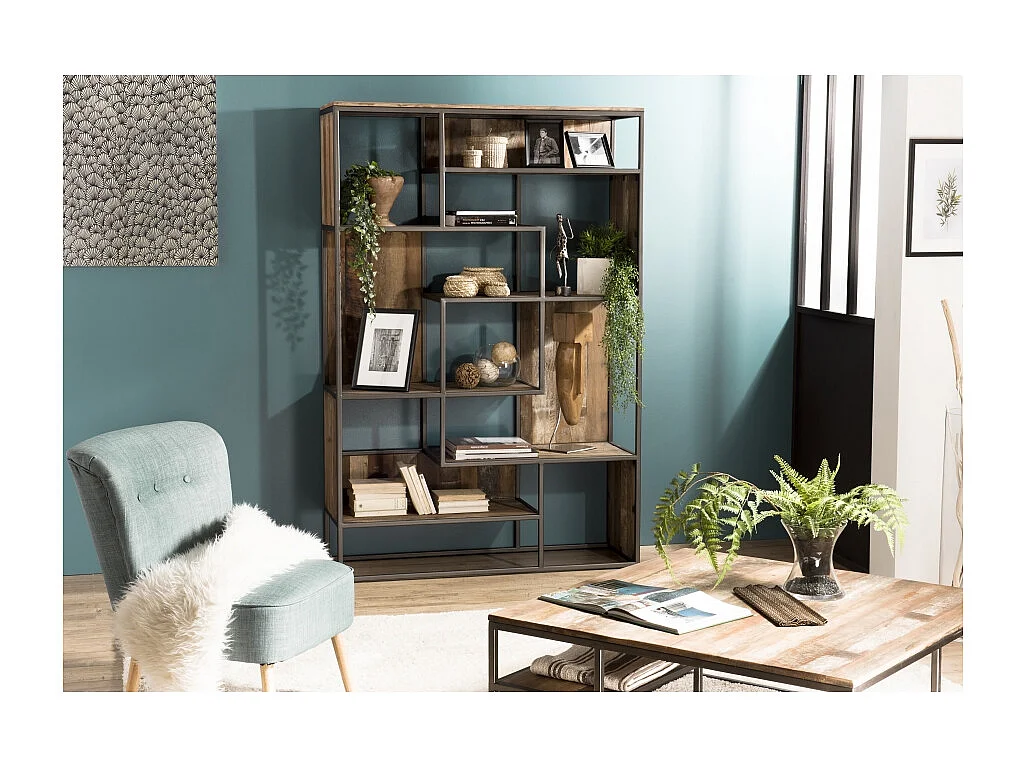 SIXTINE - Bibliothèque 6 niveaux 6 niches en bois Teck recyclé marron