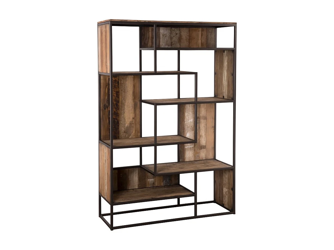 SIXTINE - Bibliothèque 6 niveaux 6 niches en bois Teck recyclé marron