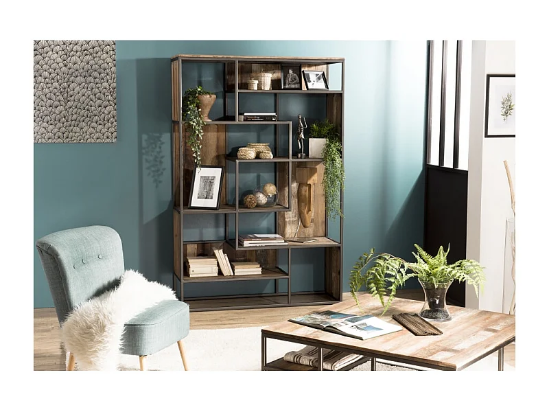 SIXTINE - Bibliothèque 6 niveaux 6 niches en bois Teck recyclé marron