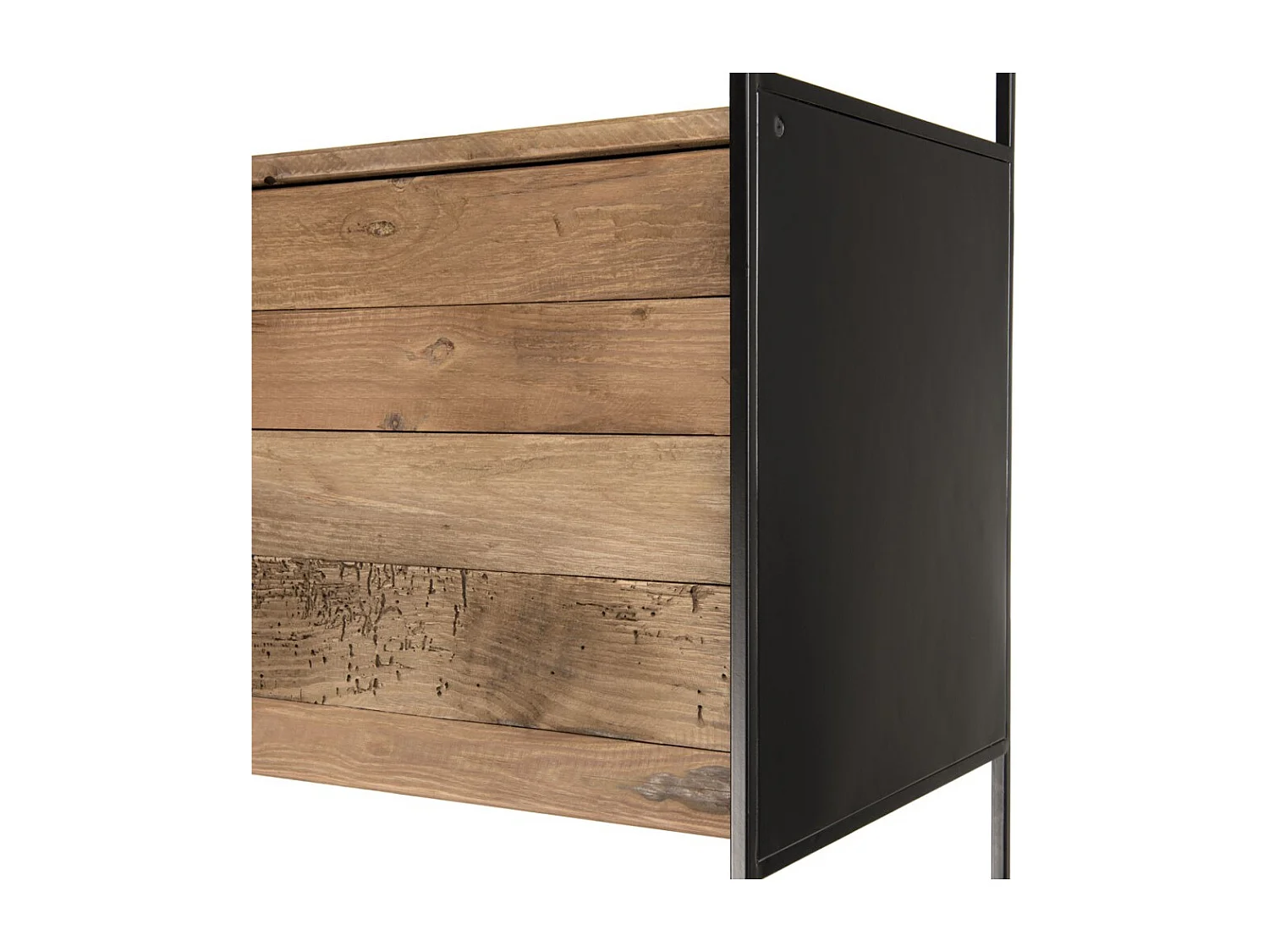 DANDY - Bibliothèque 4 portes 1 étagère bois Pin recyclé naturel et métal noir