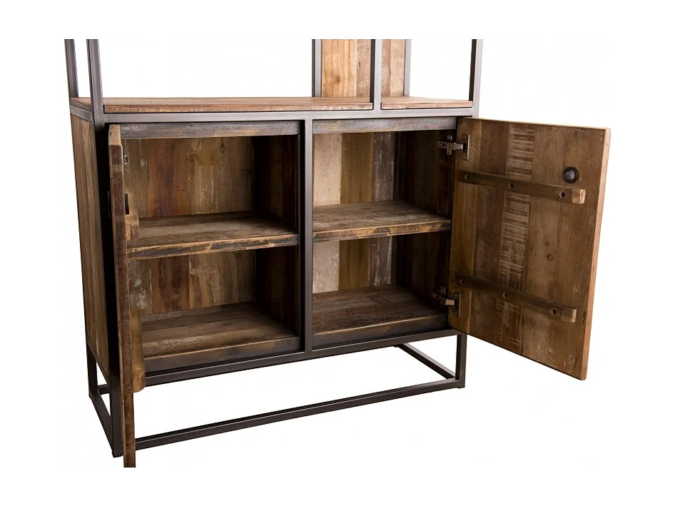 SIXTINE - Bibliothèque haute 2 portes 10 niches en bois Teck recyclé