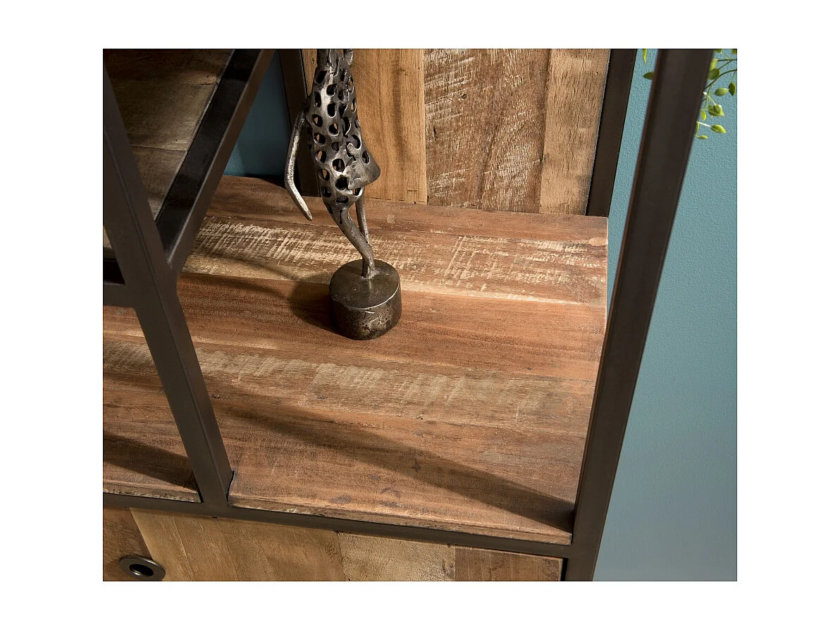 SIXTINE - Bibliothèque haute 2 portes 10 niches en bois Teck recyclé