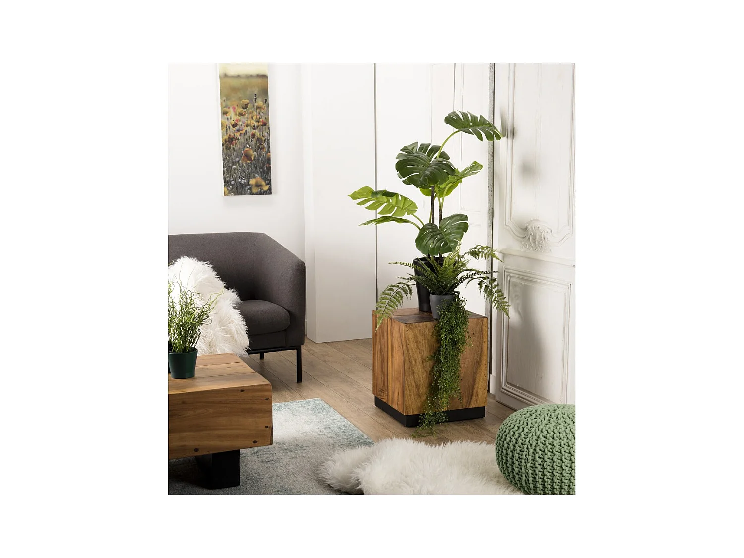 SAM - Table d'appoint carrée 38x38cm bois Suar piètement noir