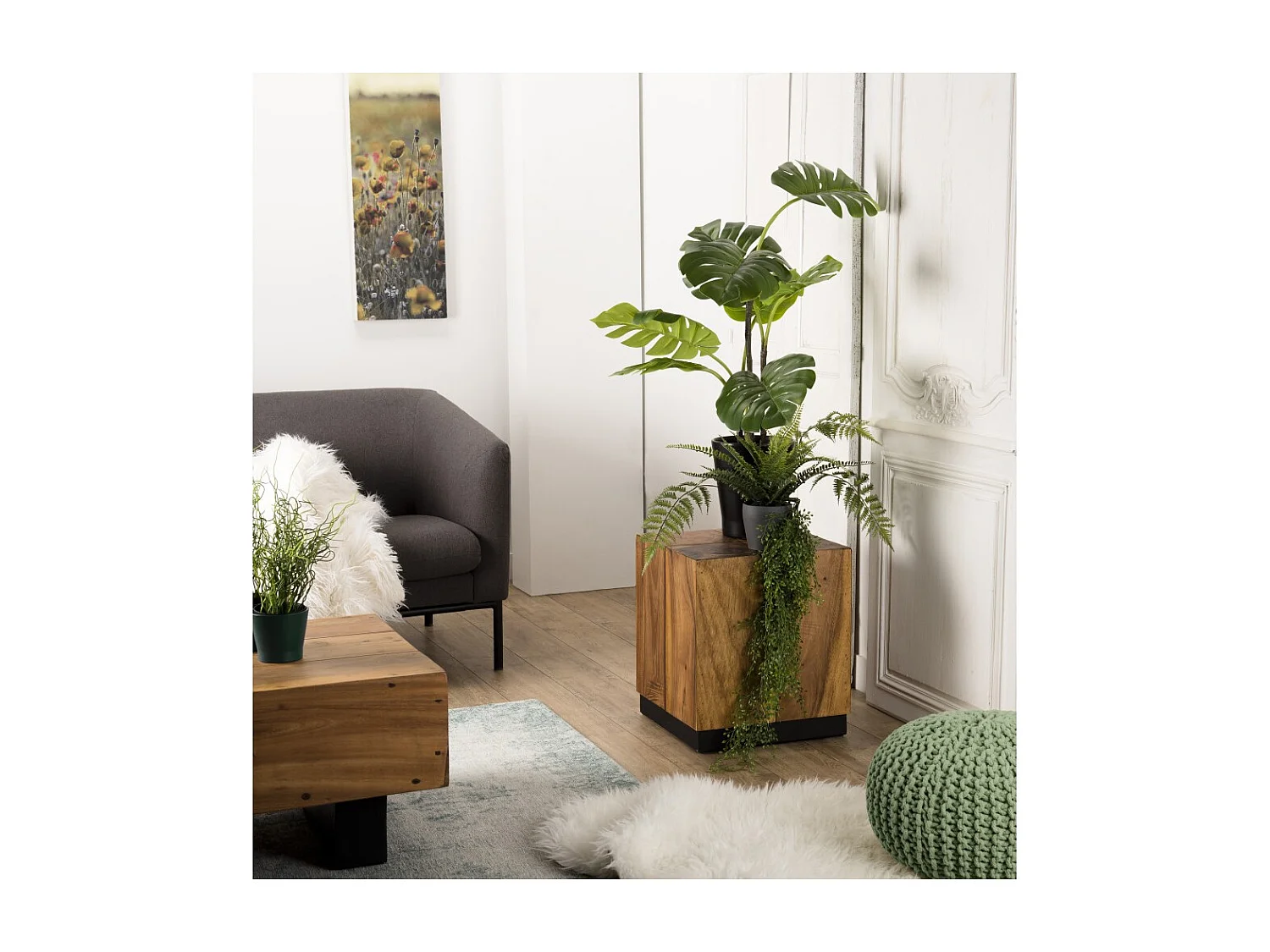 SAM - Table d'appoint carrée 38x38cm bois Suar piètement noir