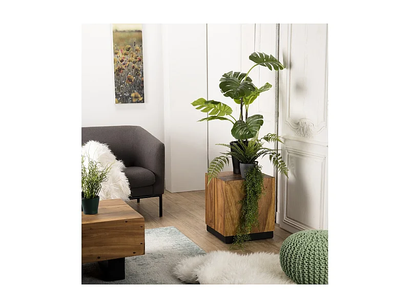 SAM - Table d'appoint carrée 38x38cm bois Suar piètement noir