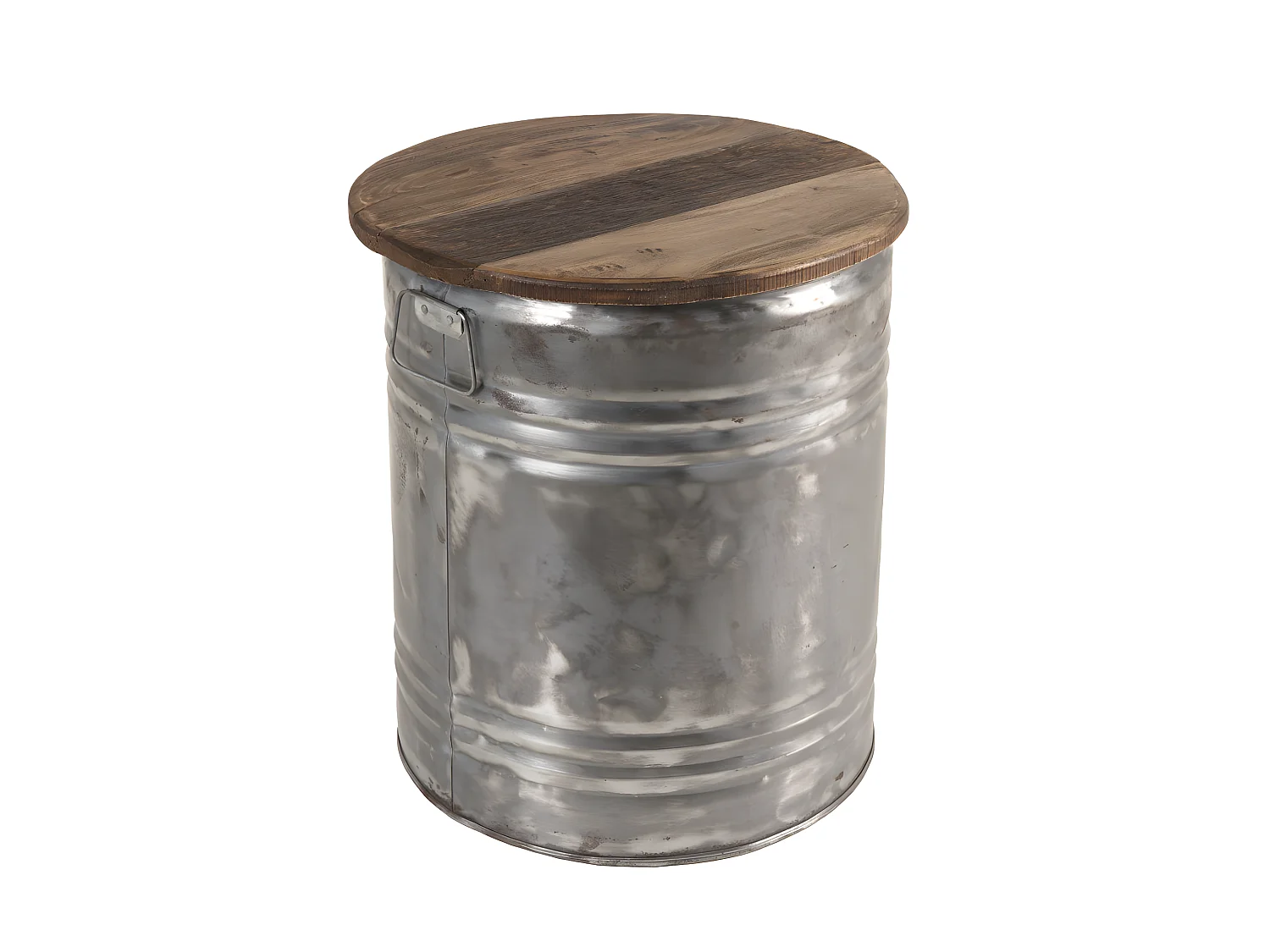 NOLAN - Table d'appoint ronde 40x40cm bidon acier et bois recyclé - esprit Brocante