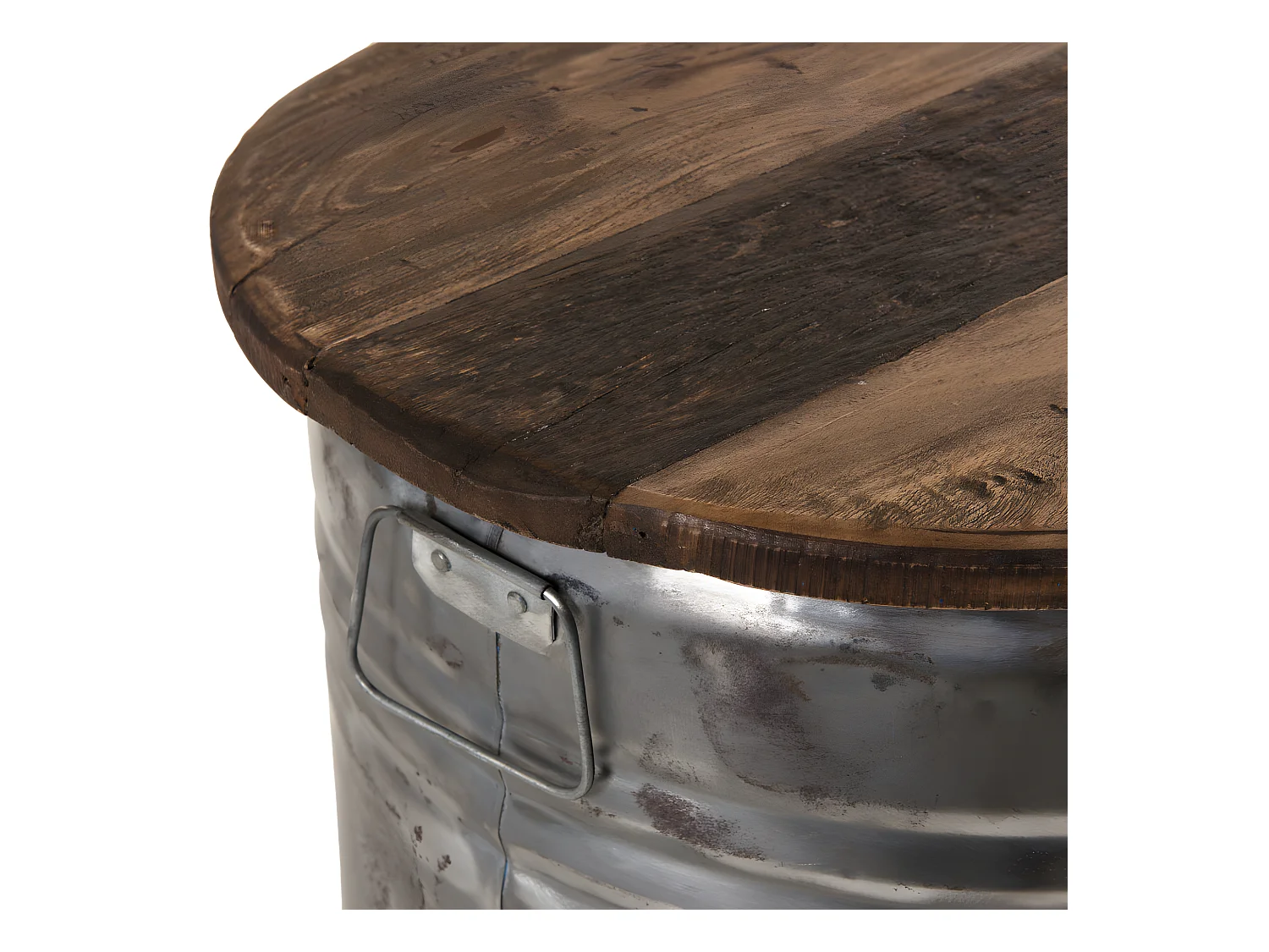 NOLAN - Table d'appoint ronde 40x40cm bidon acier et bois recyclé - esprit Brocante