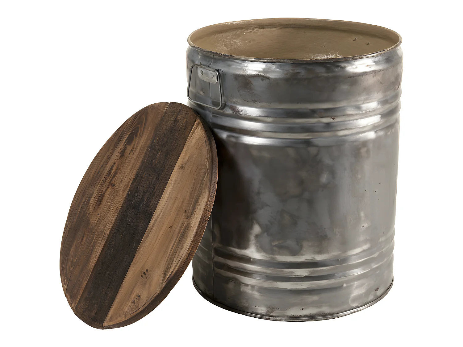 NOLAN - Table d'appoint ronde 40x40cm bidon acier et bois recyclé - esprit Brocante