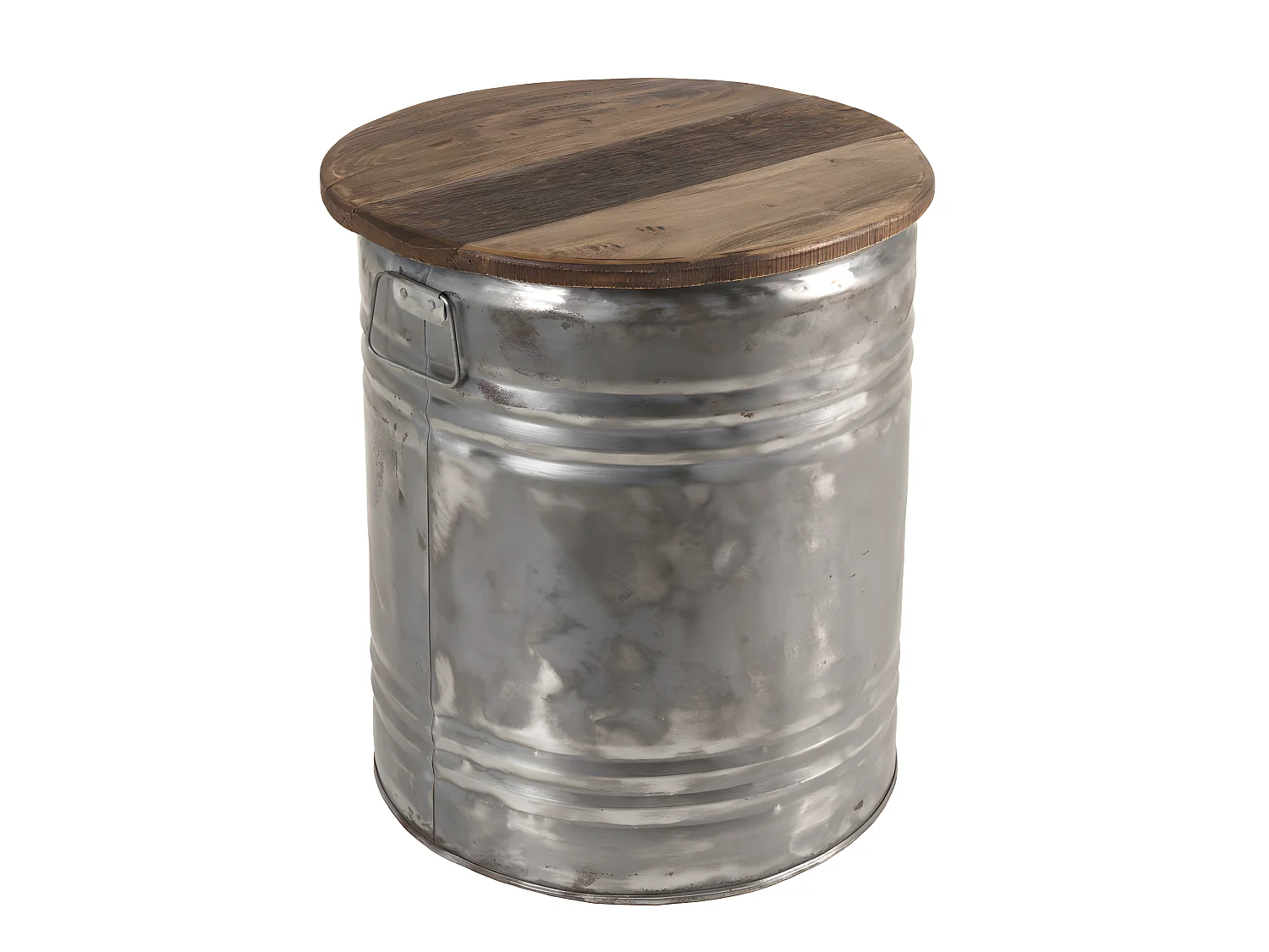 NOLAN - Table d'appoint ronde 40x40cm bidon acier et bois recyclé - esprit Brocante