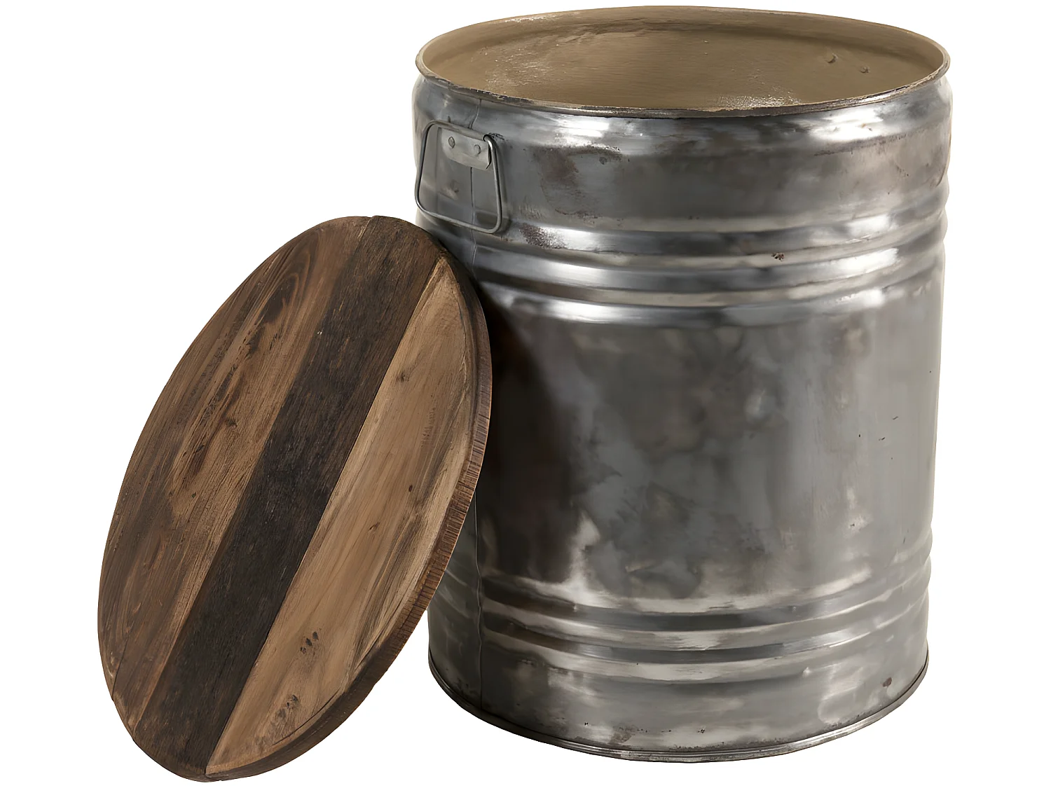 NOLAN - Table d'appoint ronde 40x40cm bidon acier et bois recyclé - esprit Brocante