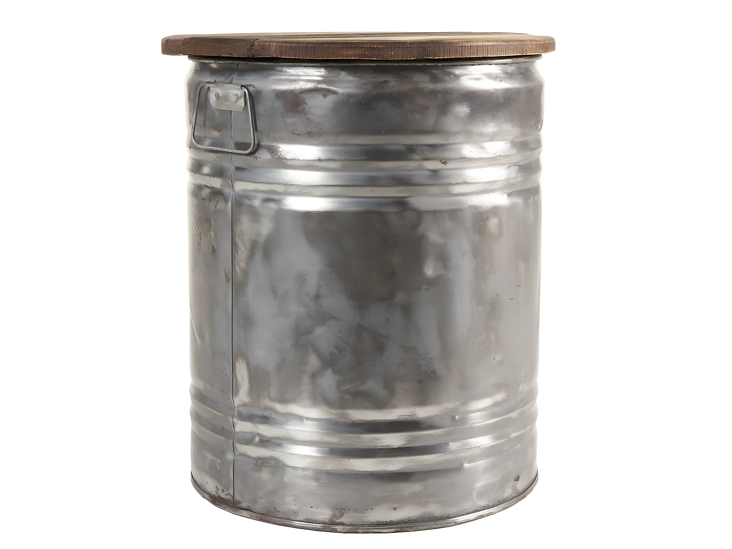 NOLAN - Table d'appoint ronde 40x40cm bidon acier et bois recyclé - esprit Brocante