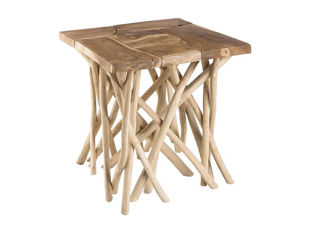 CLARA - Table d'appoint nature plateau carré en bois de teck 55x55cm