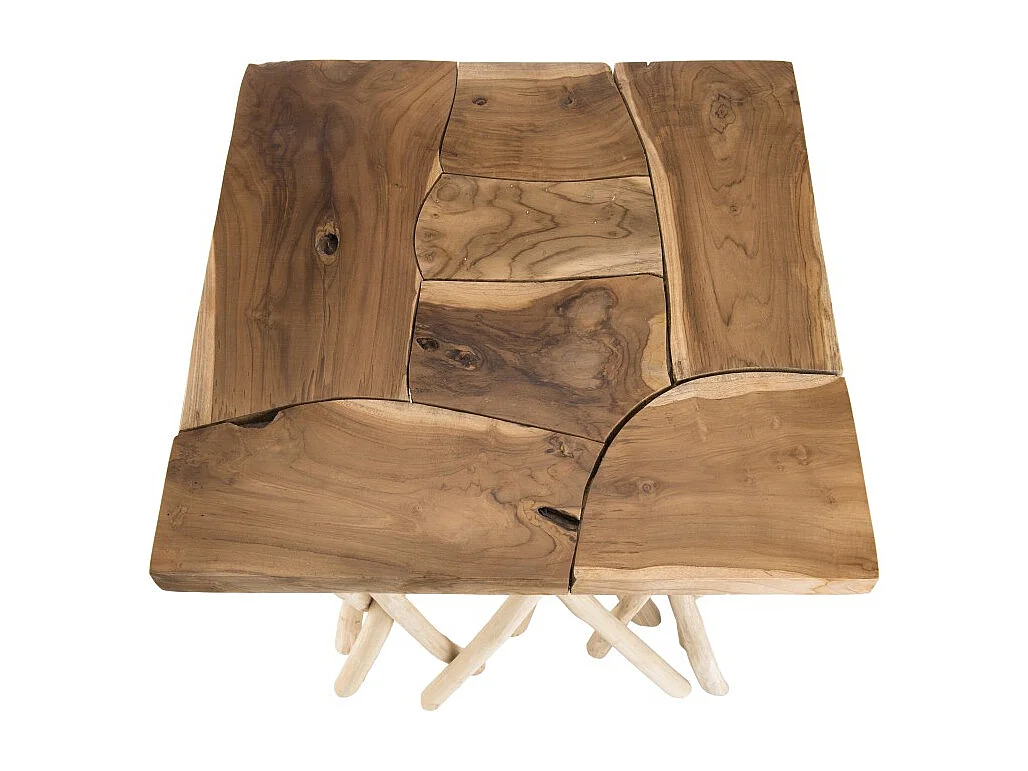 CLARA - Table d'appoint nature plateau carré en bois de teck 55x55cm
