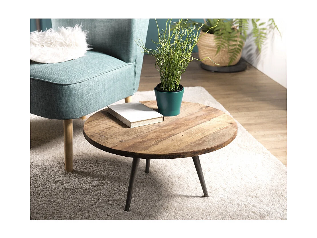 SIXTINE - Table basse d'appoint ronde 55x55cm bois teck recyclé marron